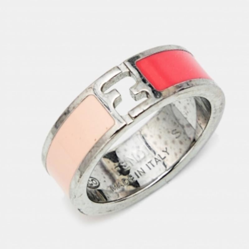 Fendi Fendista Esmalte Bicolor Anillo Tono Plata Talla 51 en venta 1