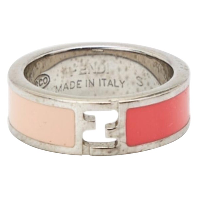 Fendi Fendista Bicolor Emaille Silber-Ton Ring Größe 51