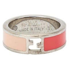 Fendi Fendista Bicolor Emaille Silber-Ton Ring Größe 51
