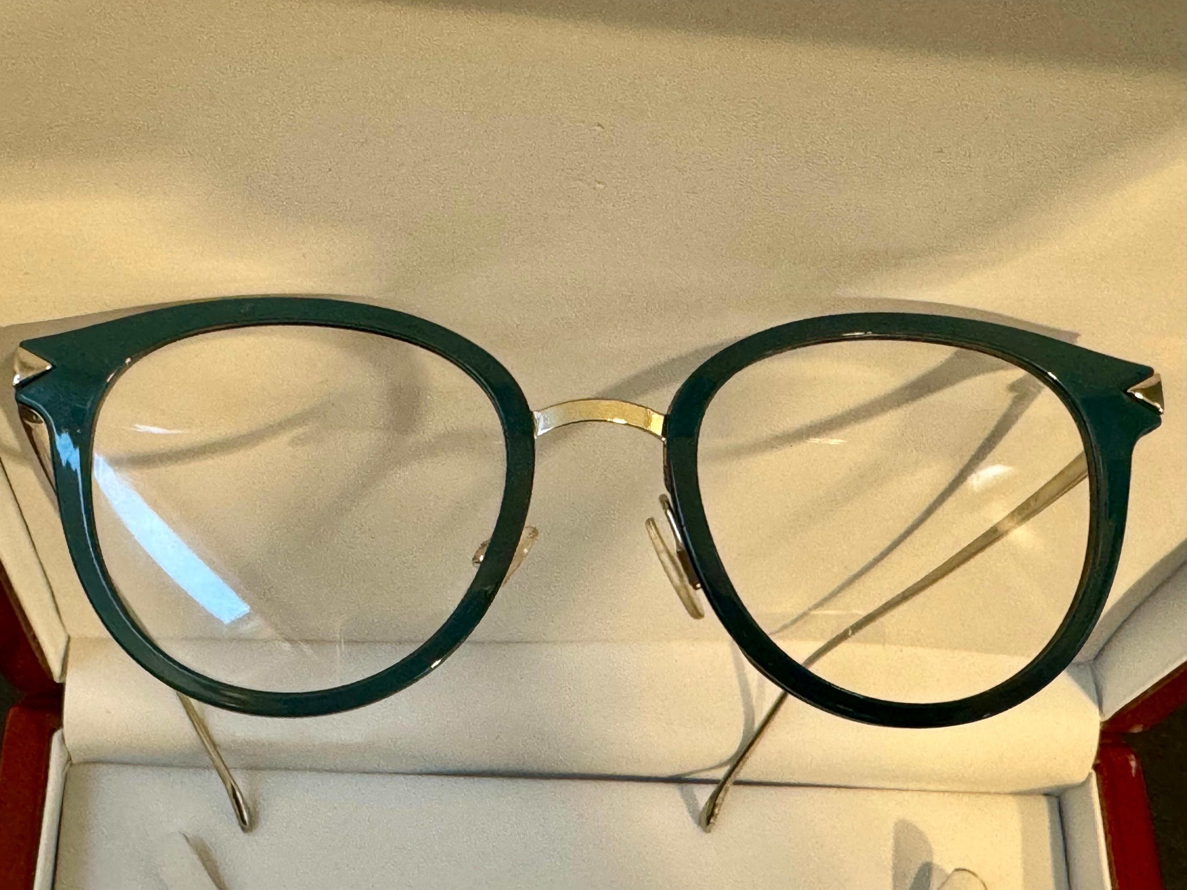 Fendi FF 0166 V59 48-20 140 Optical Blue Gold Eyeglasses In Excellent Condition For Sale In New York, NY