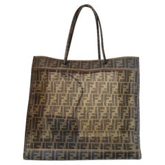 Fendi Vintage Unisex FF Beach Tote Bag in Brown Leather, 40x36cm