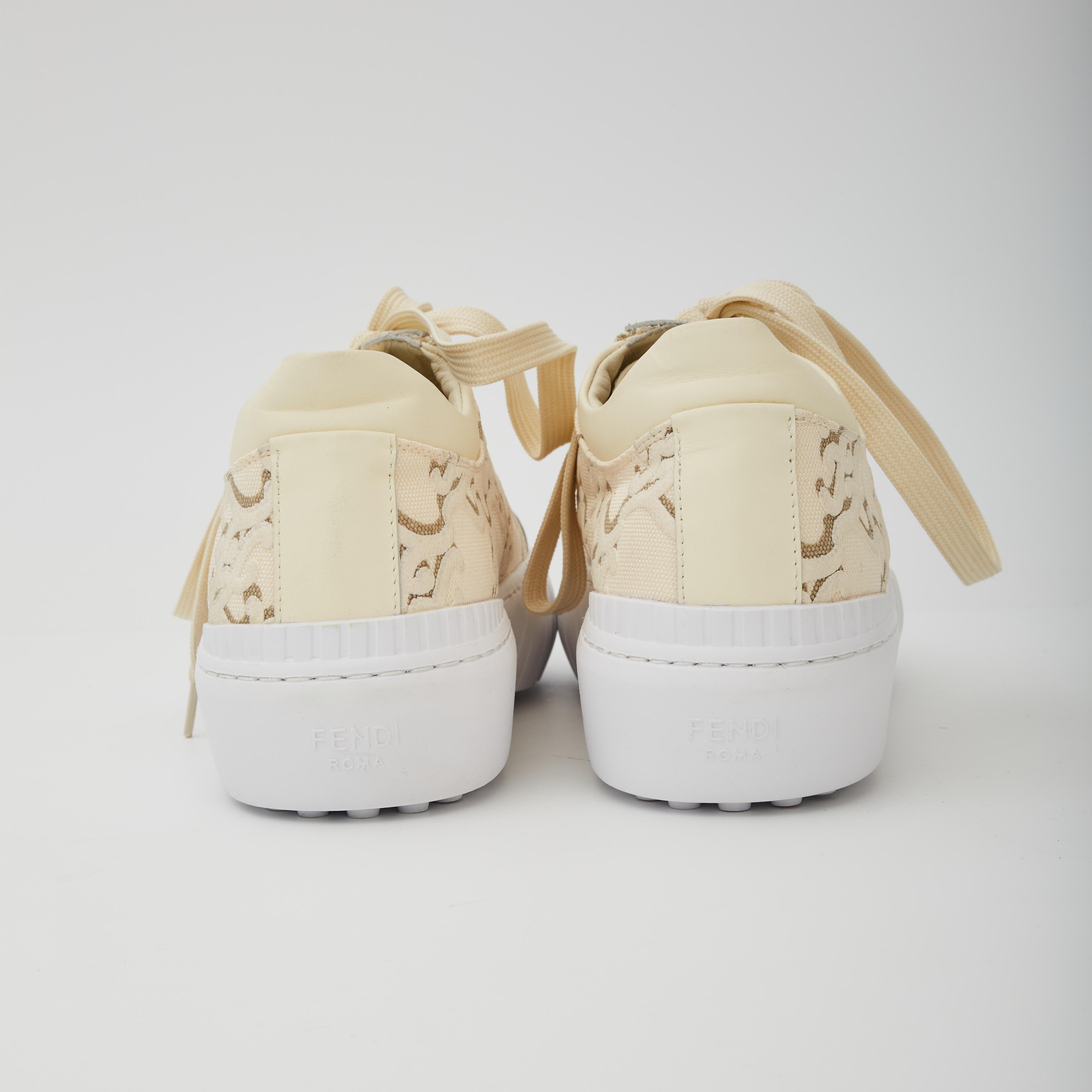 Women's or Men's Fendi Ff Beige Canvas Snakers (7 US)