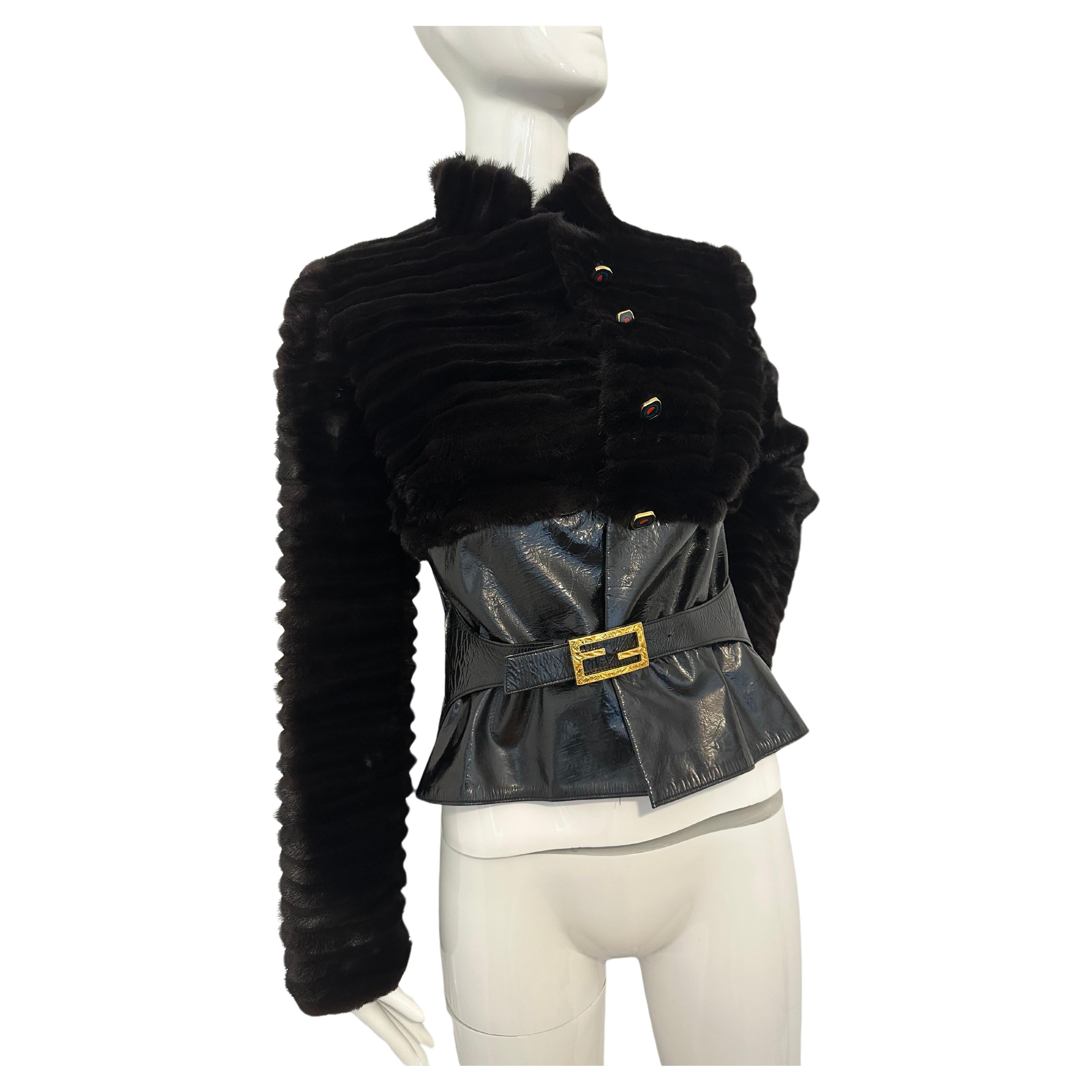 Fendi FF belt mink jacket