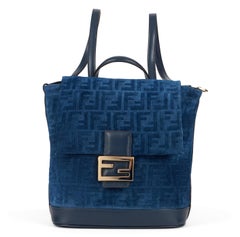 Fendi FF Buckle Velvet Backpack — Blue