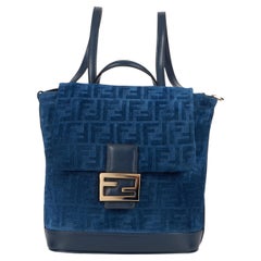 Fendi FF Buckle Velvet Backpack — Blue