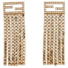 Fendi FF Crystal Gold Tone Drape Earrings