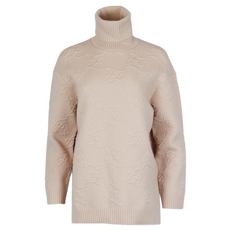 Fendi Ff Embossed Knitted Turtleneck Sweater It 38 Uk 6 For Sale at 1stDibs