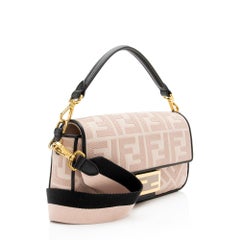 Fendi FF Embroidered Canvas Baguette Shoulder Bag
