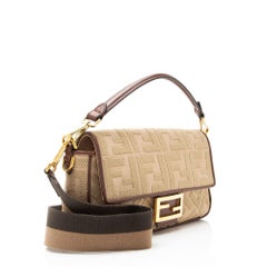 Fendi FF Embroidered Canvas Baguette Shoulder Bag