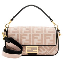 Fendi FF Embroidered Canvas Baguette Shoulder Bag