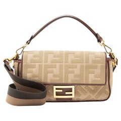 Fendi FF Embroidered Canvas Baguette Shoulder Bag