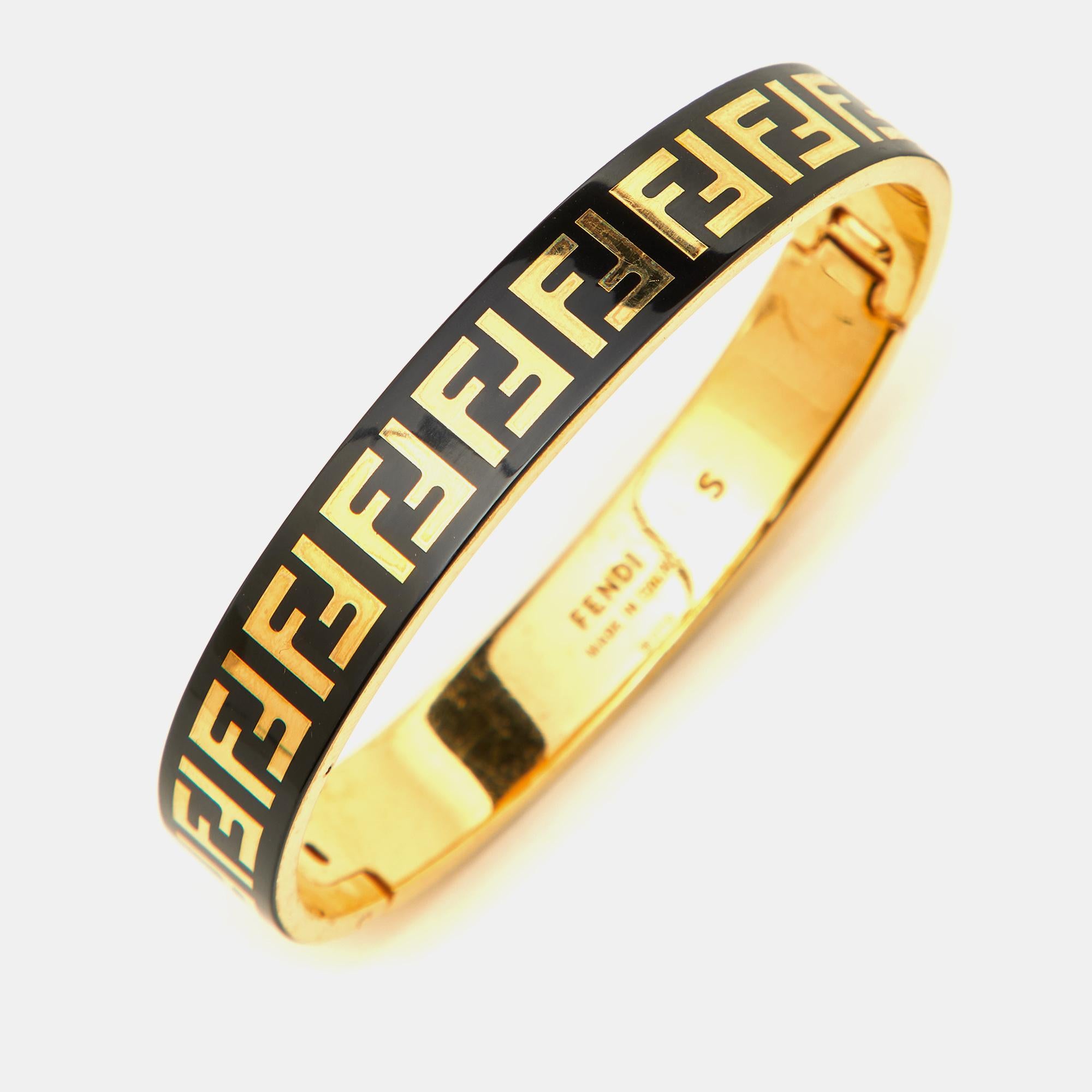 Fendi FF Enamel Gold Tone Bracelet S 1