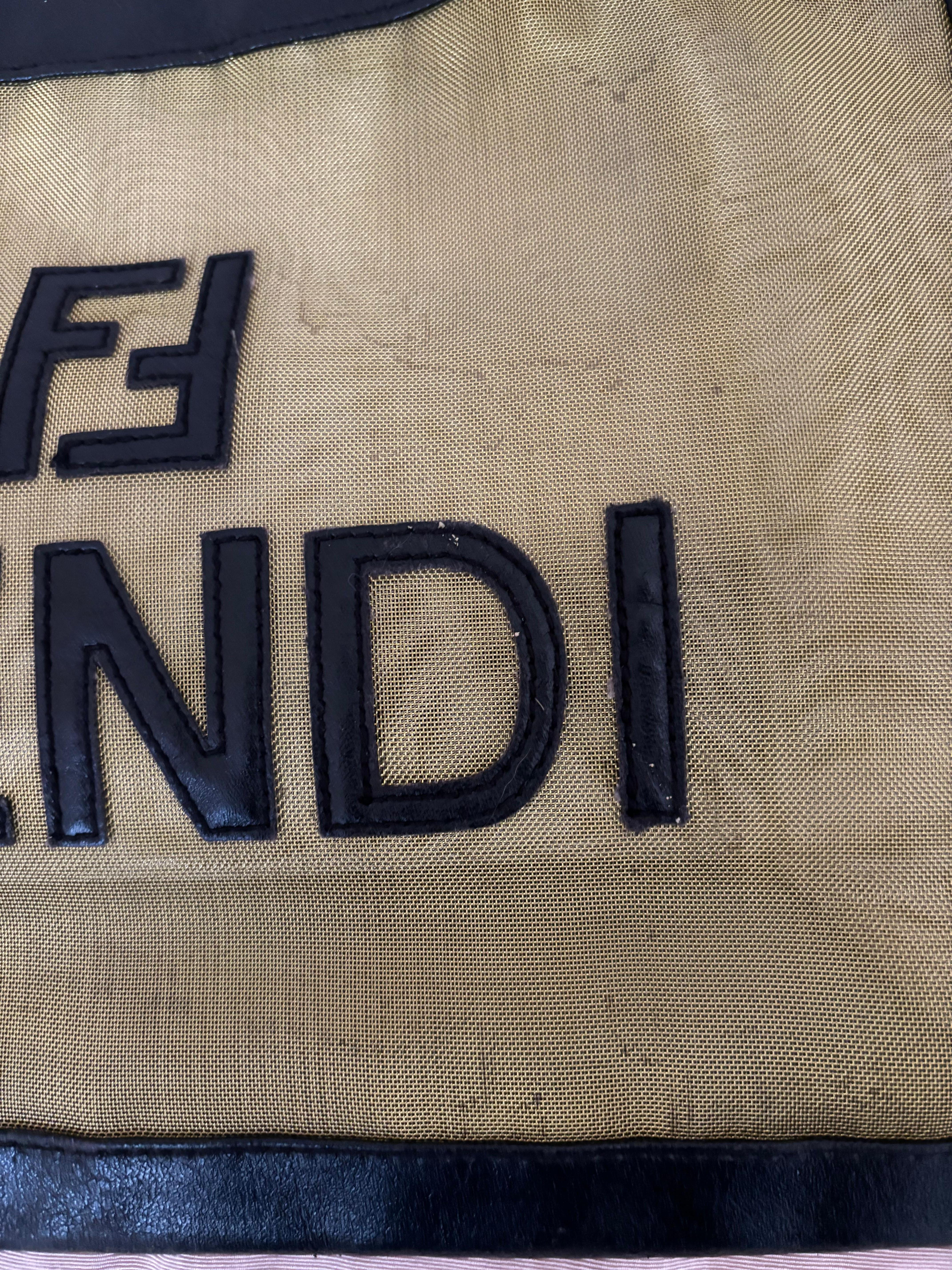 Fendi FF Gold See Through Mesh and Leather Tote/Shopper For Sale 5