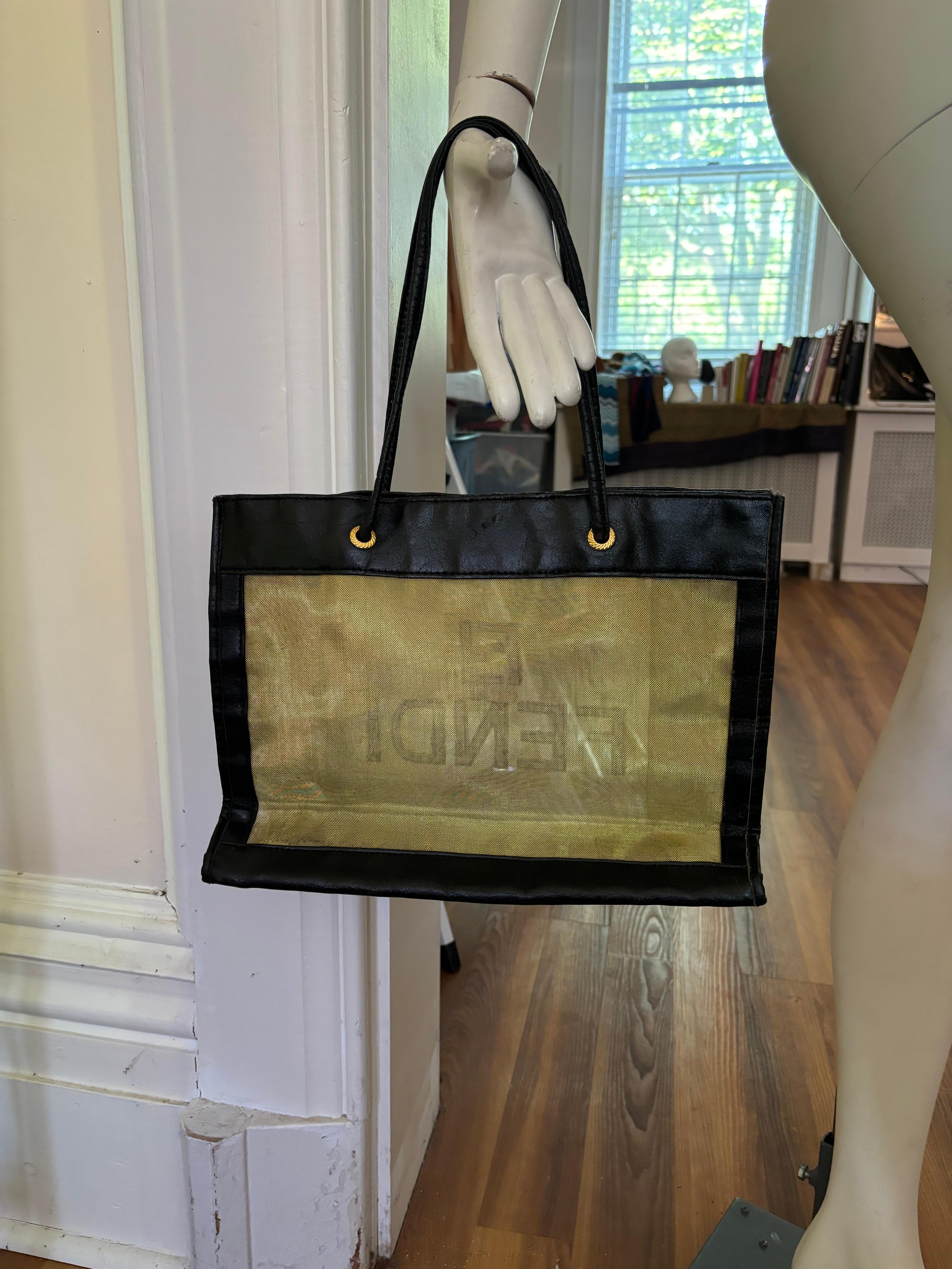 Fendi FF Gold See Through Mesh and Leather Tote/Shopper For Sale 6