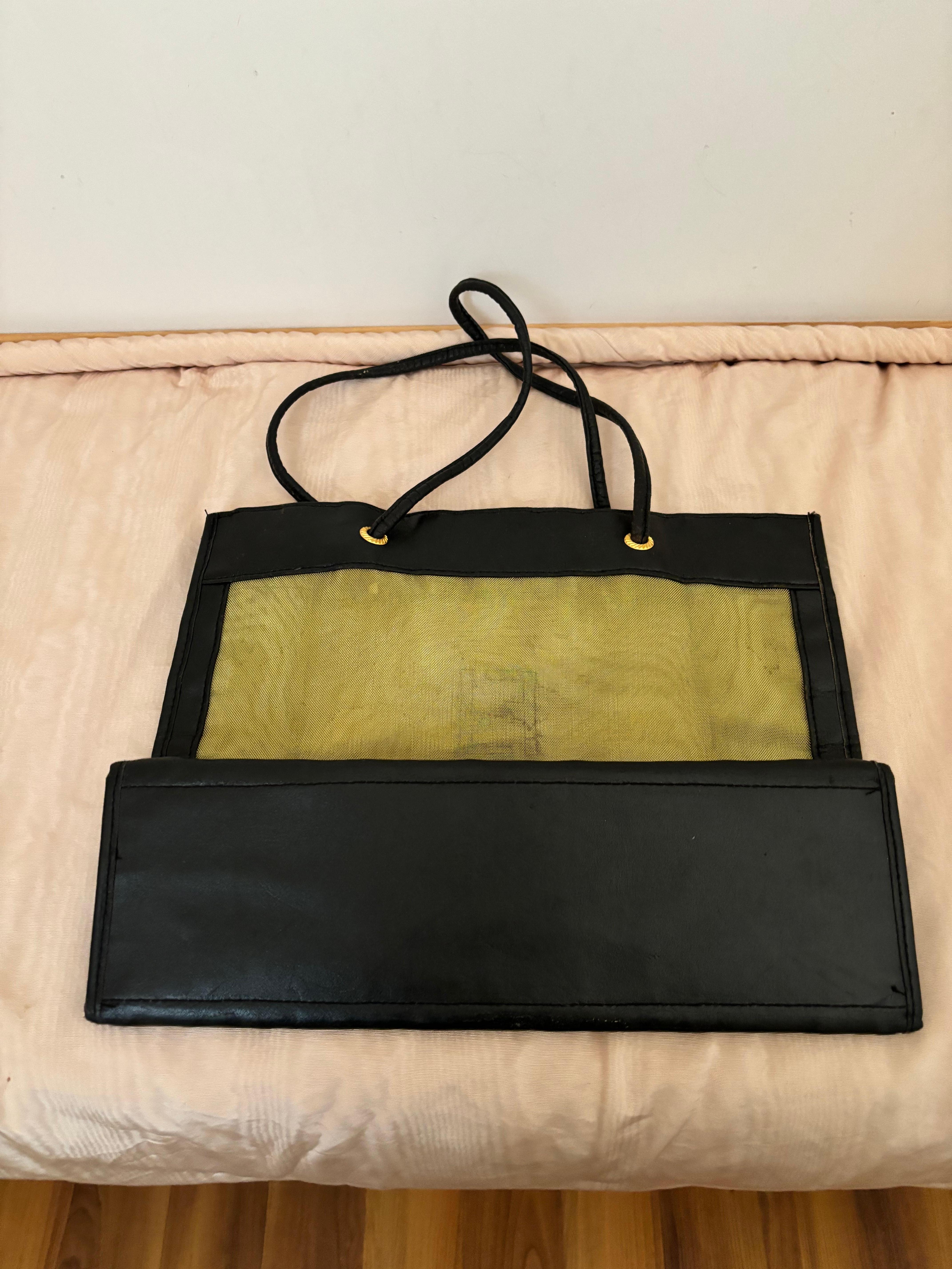 Black Fendi FF Gold See Through Mesh and Leather Tote/Shopper For Sale