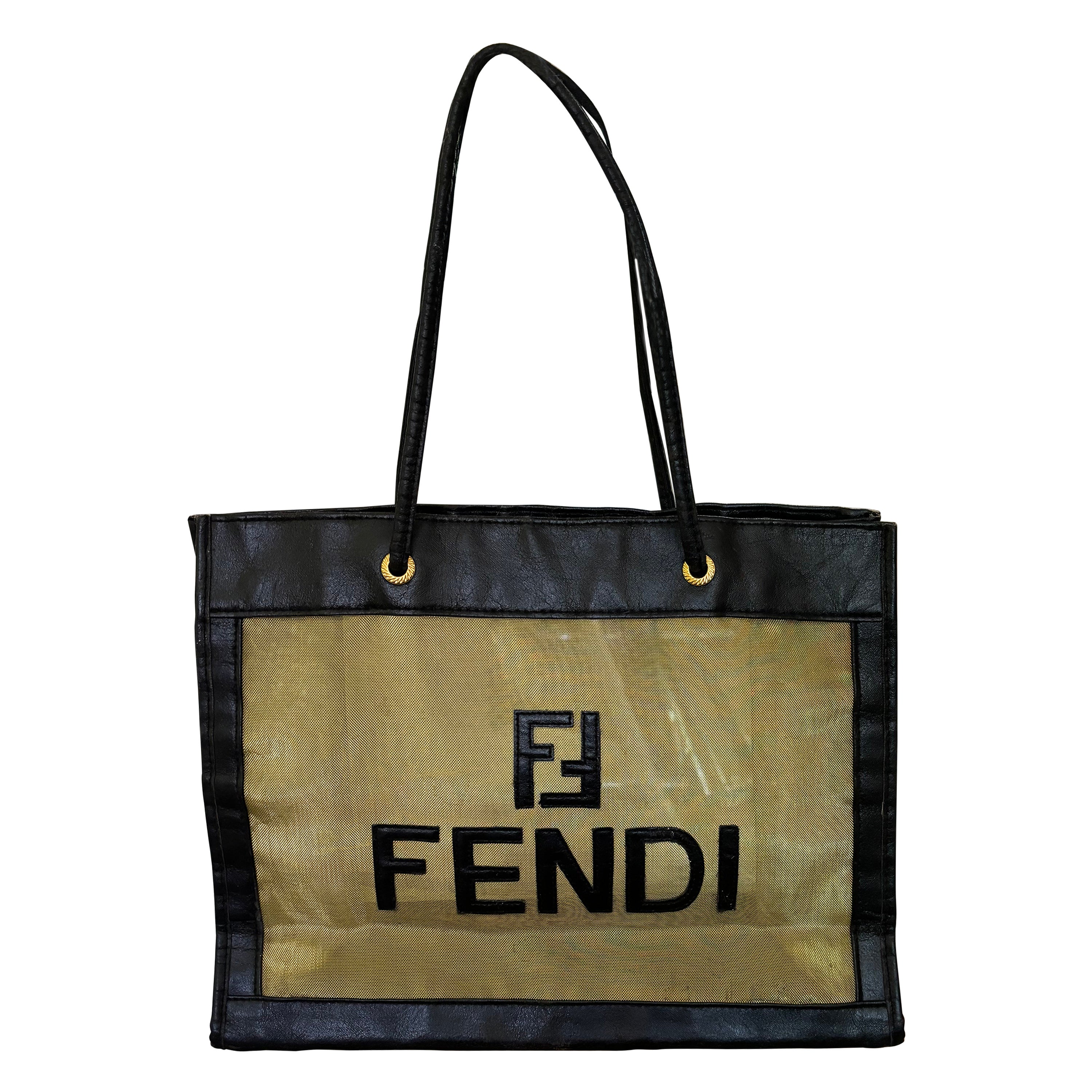 Fendi FF Tote/Shopper dorado de malla transparente y piel en venta