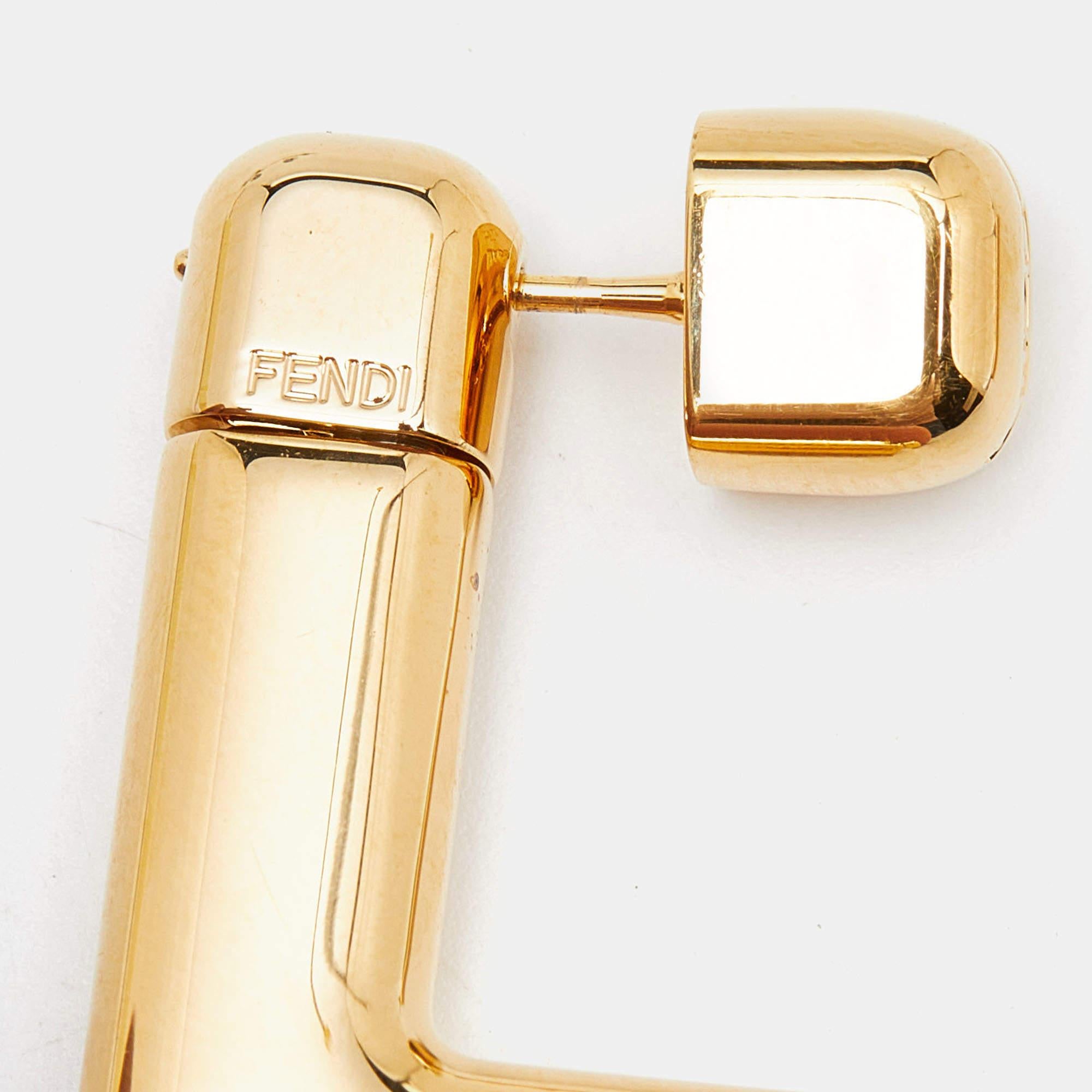 Fendi FF Gold Tone Earrings For Sale 1