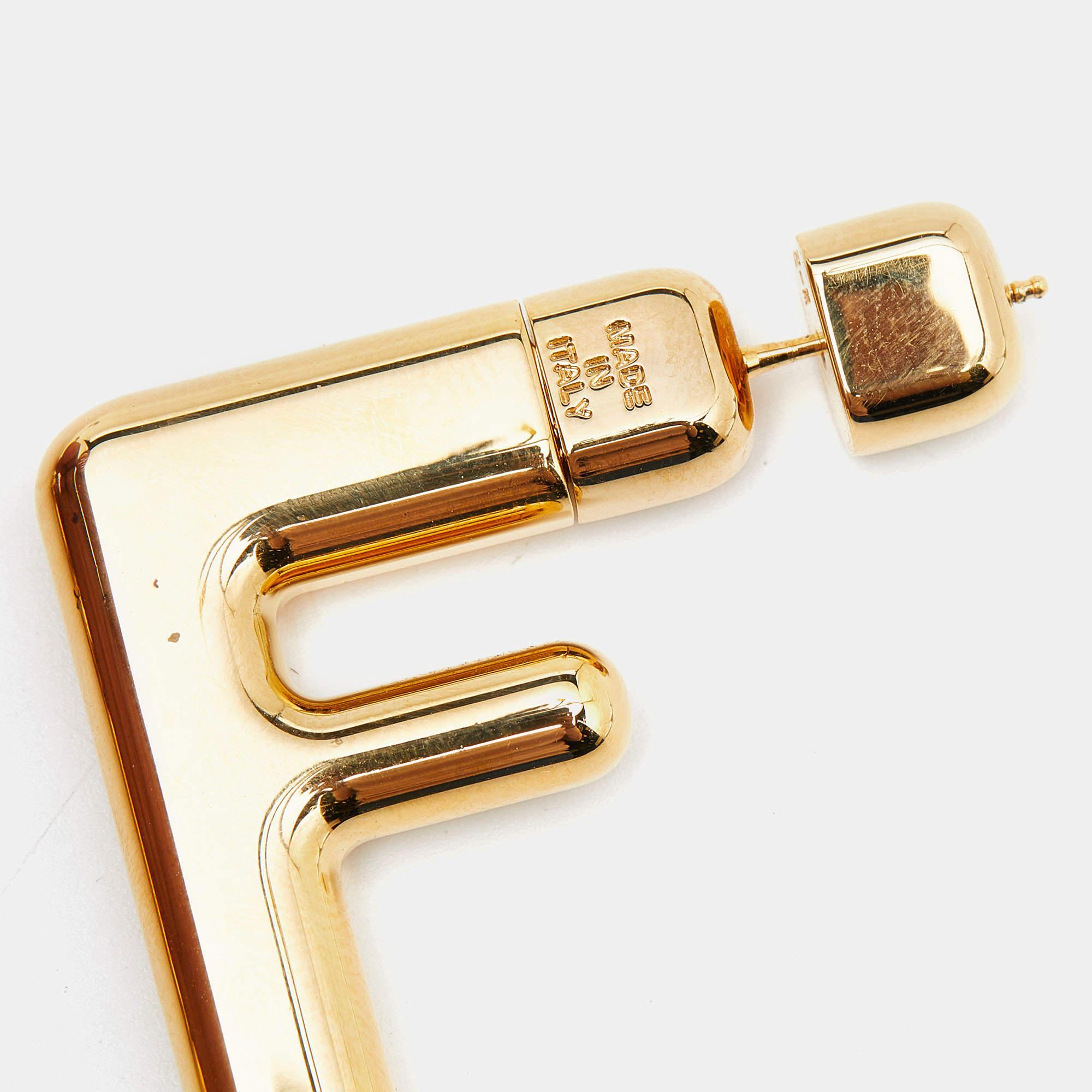 Fendi FF Gold Tone Earrings For Sale 2