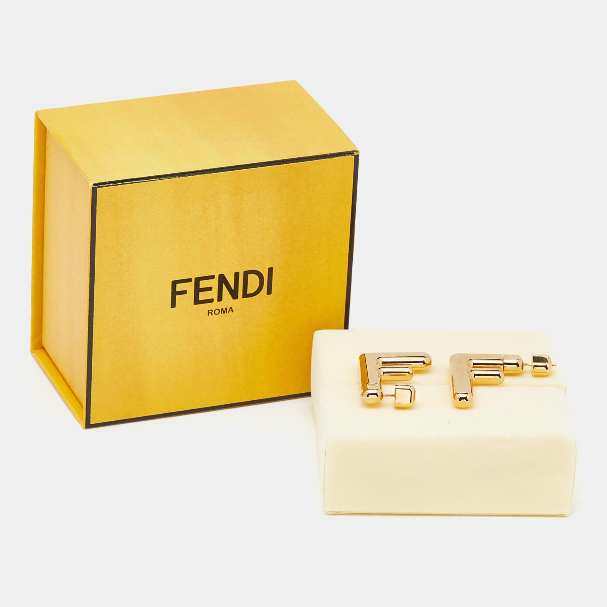 Fendi FF Gold Tone Earrings For Sale 4