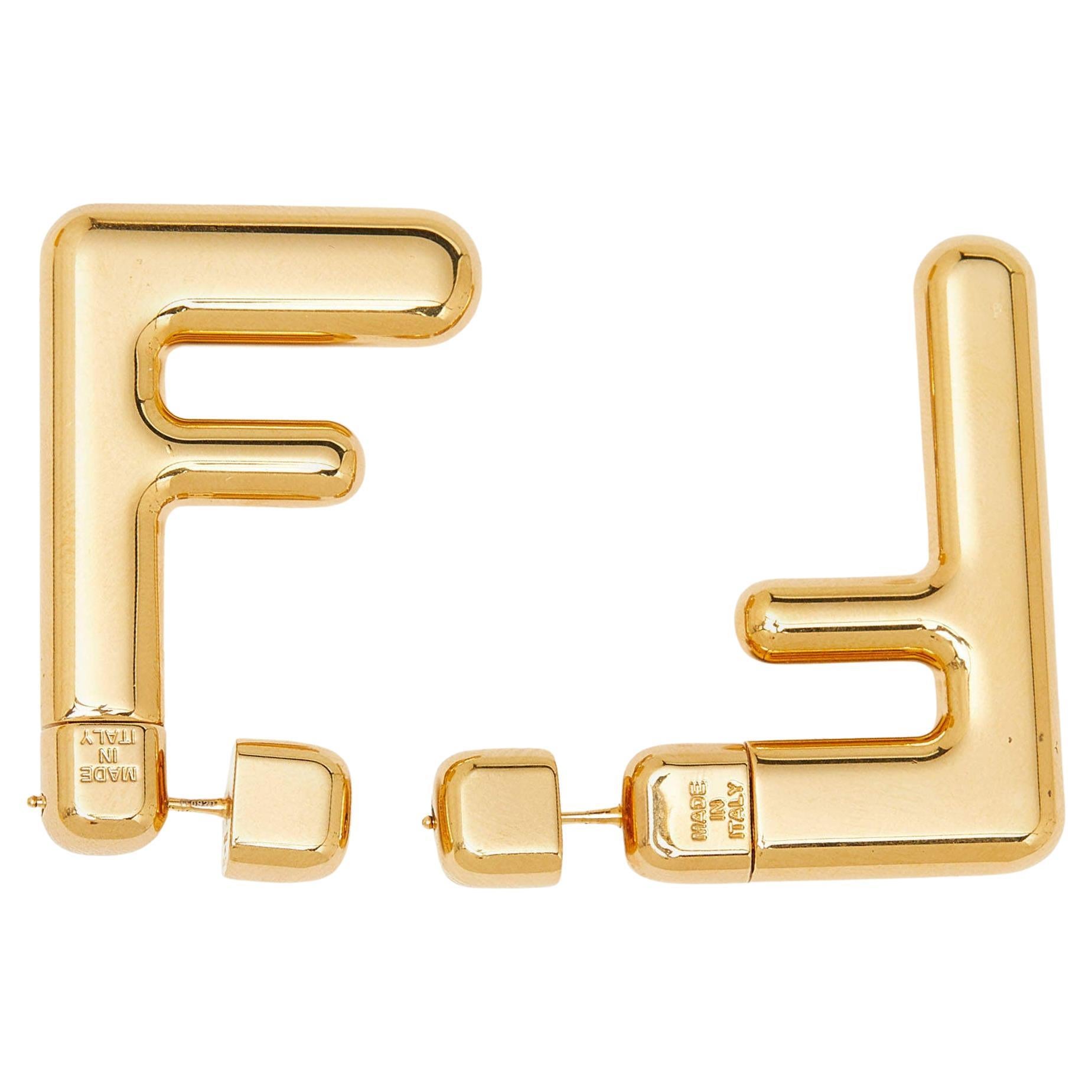 Fendi FF Gold Tone Earrings For Sale