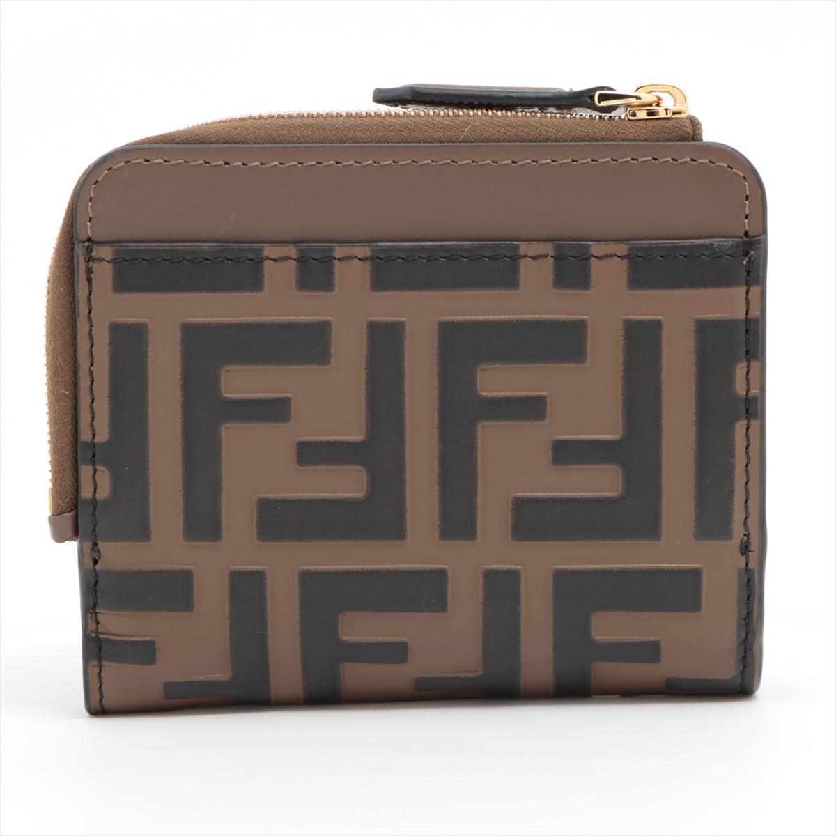 Fendi FF Iterlocking Logo Leather Wallet Brown In Good Condition For Sale In Indianapolis, IN