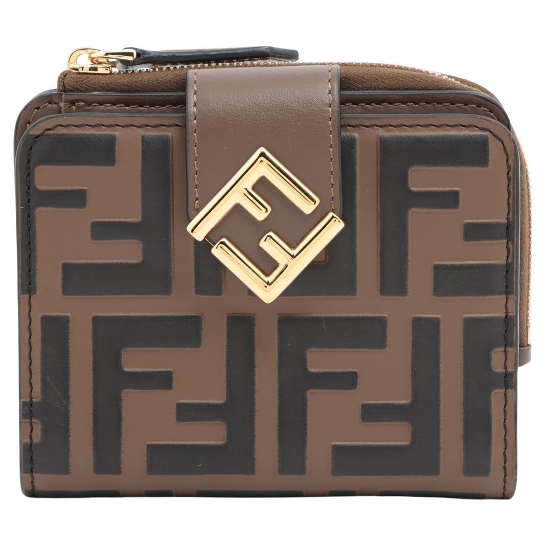 Fendi FF Iterlocking Logo Leather Wallet Brown For Sale