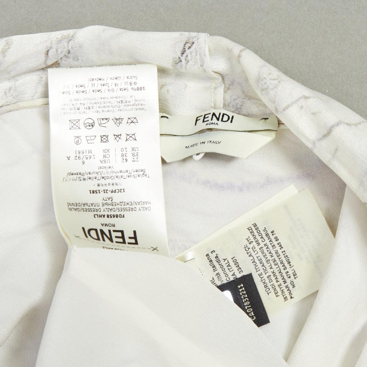 FENDI FF Karligraphy blanco roto vestido midi con estampado de mármol IT42 M en venta 3