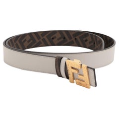 Fendi FF Logo Gürtel Grau x Braun