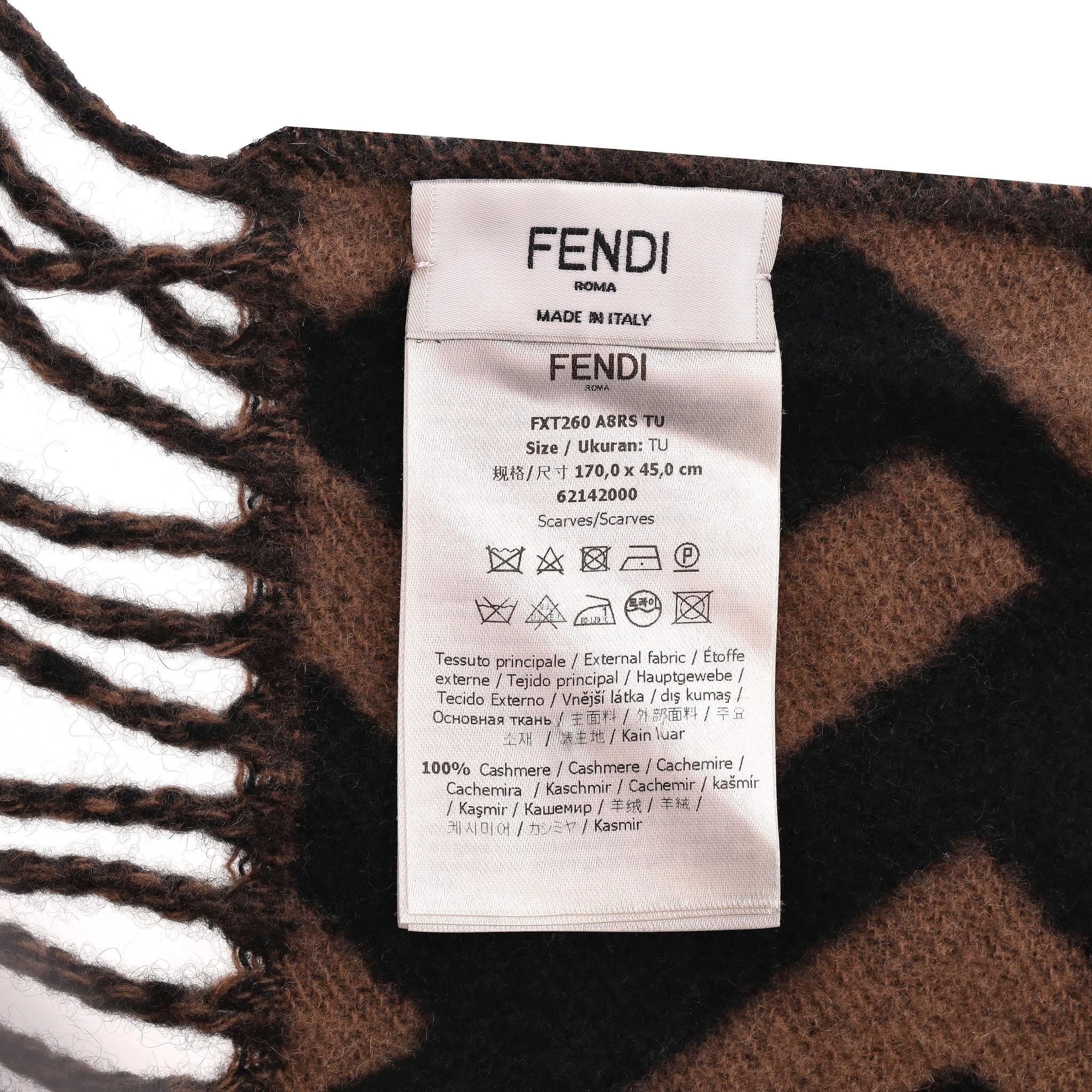 Fendi ‘FF’ Logo Cashmere Fringed Scarf In Excellent Condition In London, GB