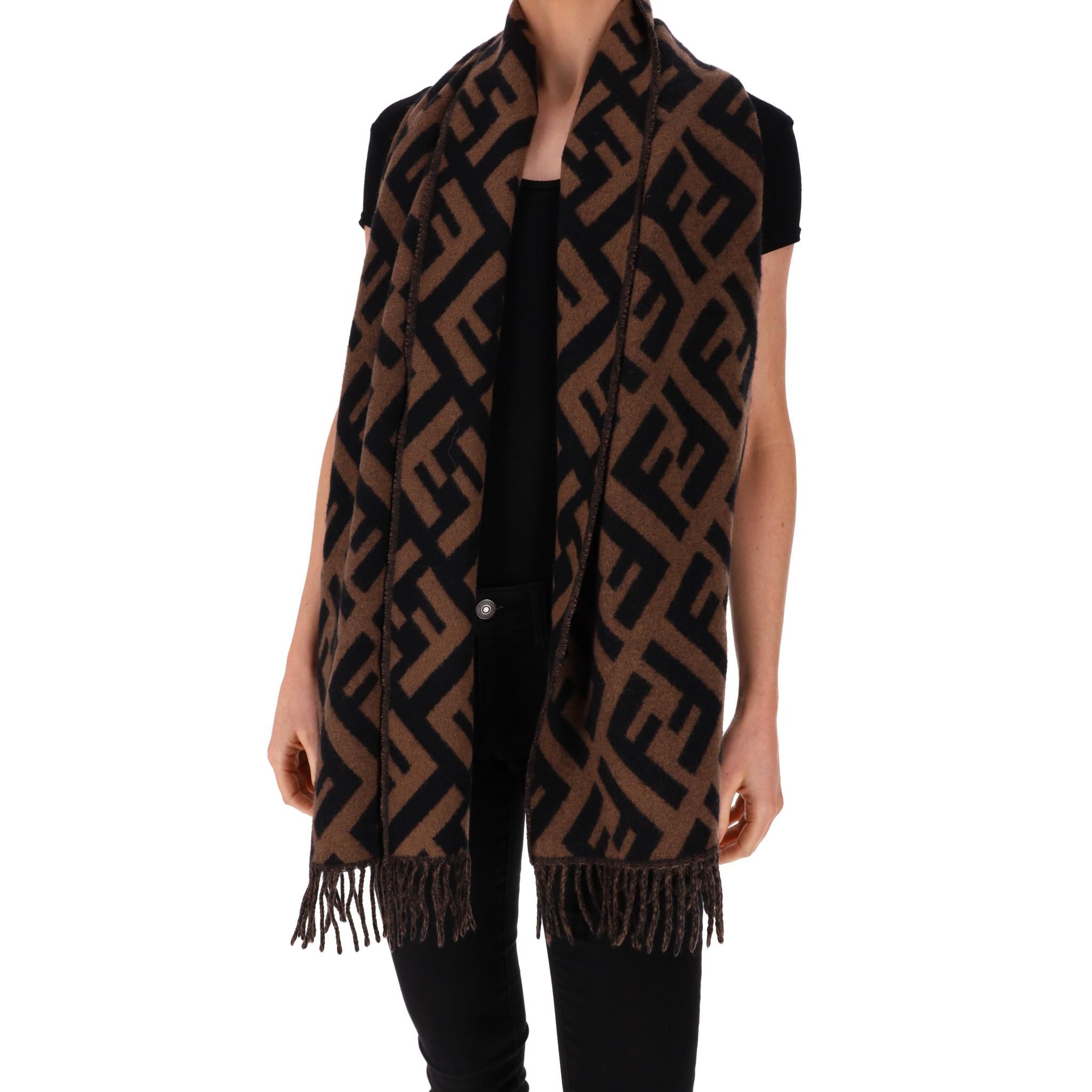 Women's Fendi ‘FF’ Logo Cashmere Fringed Scarf