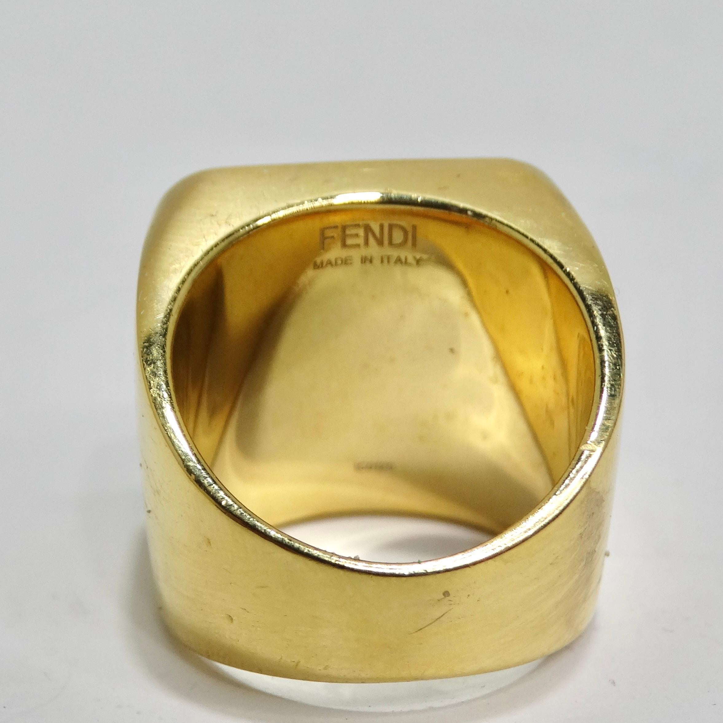 Fendi FF Logo Gold Tone Ring In Good Condition For Sale In Scottsdale, AZ