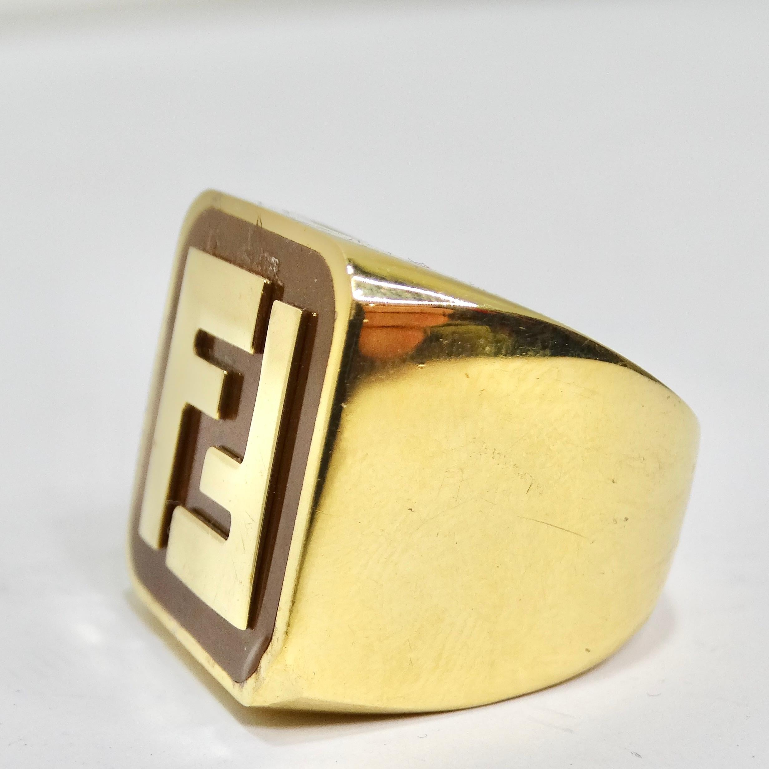 Fendi FF Logo Gold Tone Ring For Sale 1
