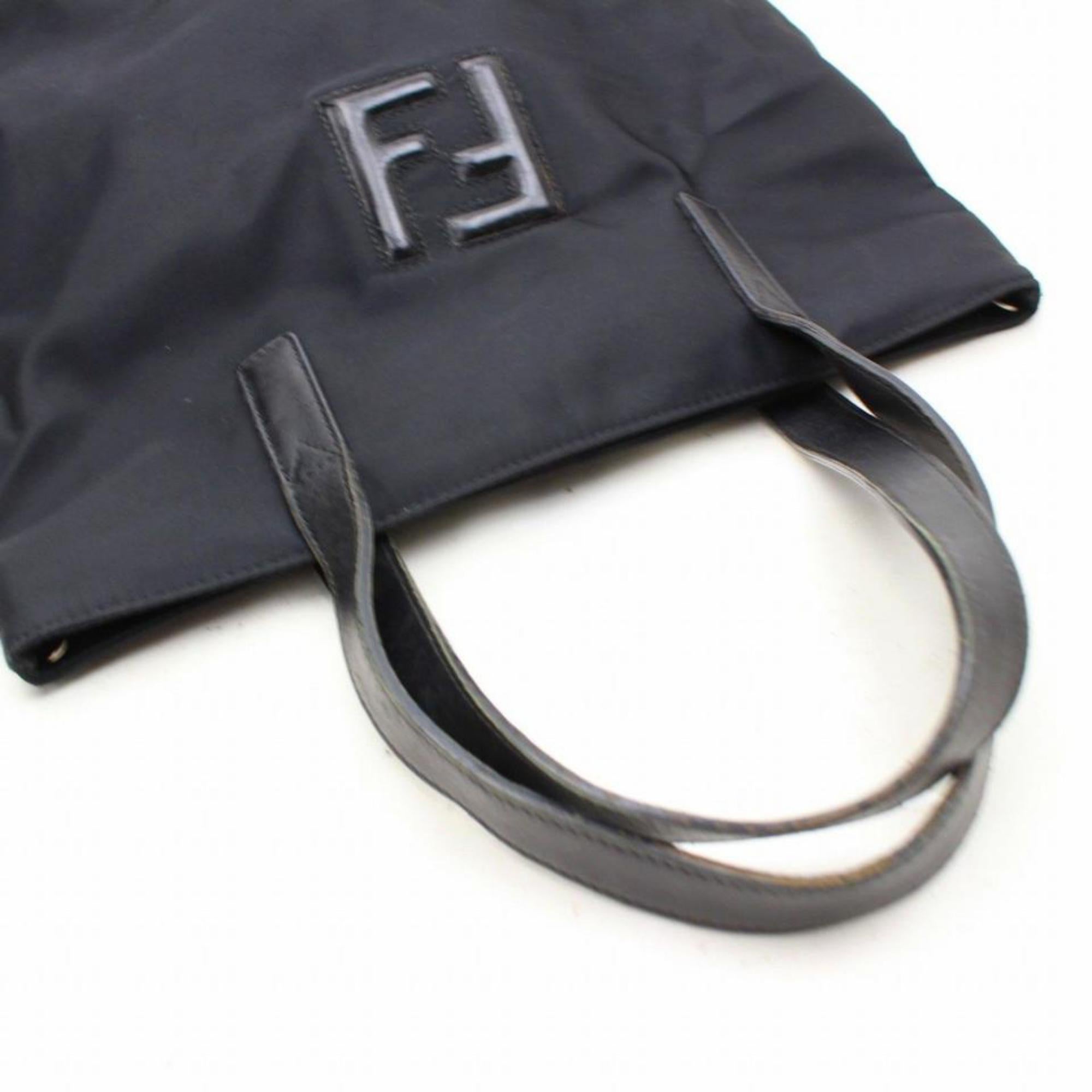 Fendi Ff Logo Shopper 868299 Black Nylon Tote For Sale 6
