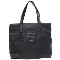 Vintage Fendi Ff Logo Shopper 868299 Black Nylon Tote