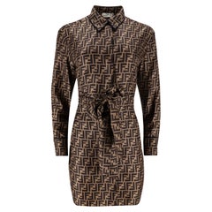 Fendi ‘FF' Logo Silk Twill Belted Shirt Dress
