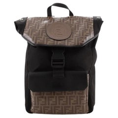 Fendi FF Logo Stamp Buckle Backpack Zucca Coated Canvas with Nylon