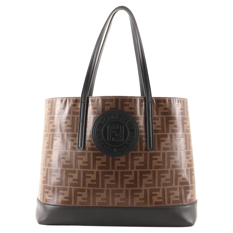 Fendi FF Logo Stamp Shopping Tote Zucca Coated Canvas Medium For Sale ...