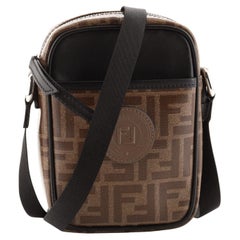 Fendi FF Logo Stamp Zip Crossbody Bag Zucca Coated Canvas Mini