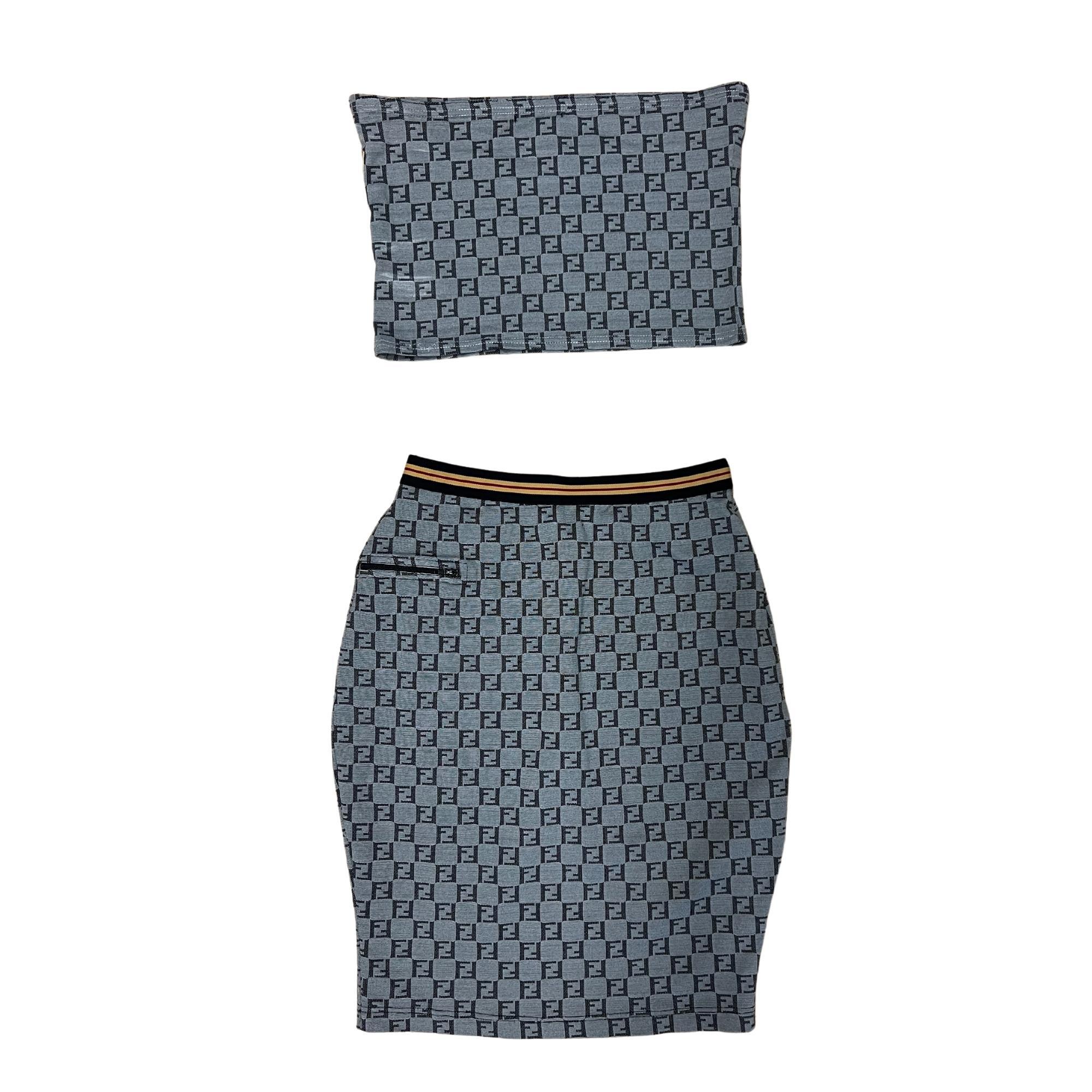 Women's Fendi FF Logo Tube Top And Skirt Set (Medium) For Sale