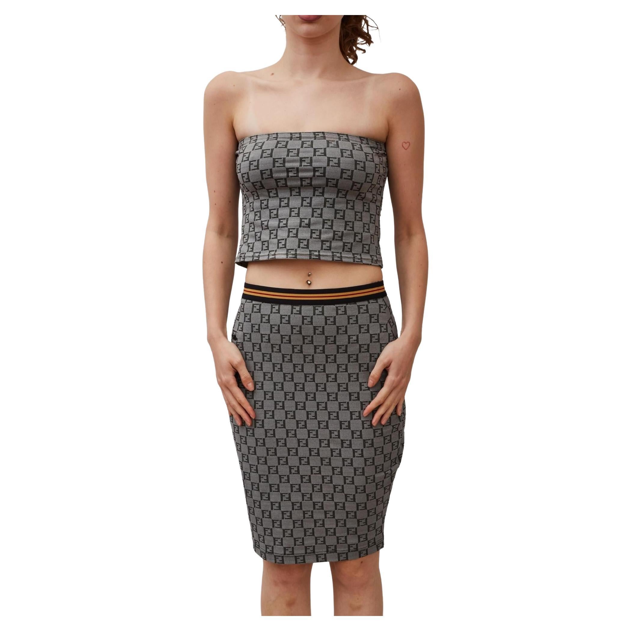 Fendi FF Logo Tube Top And Skirt Set (Medium) For Sale