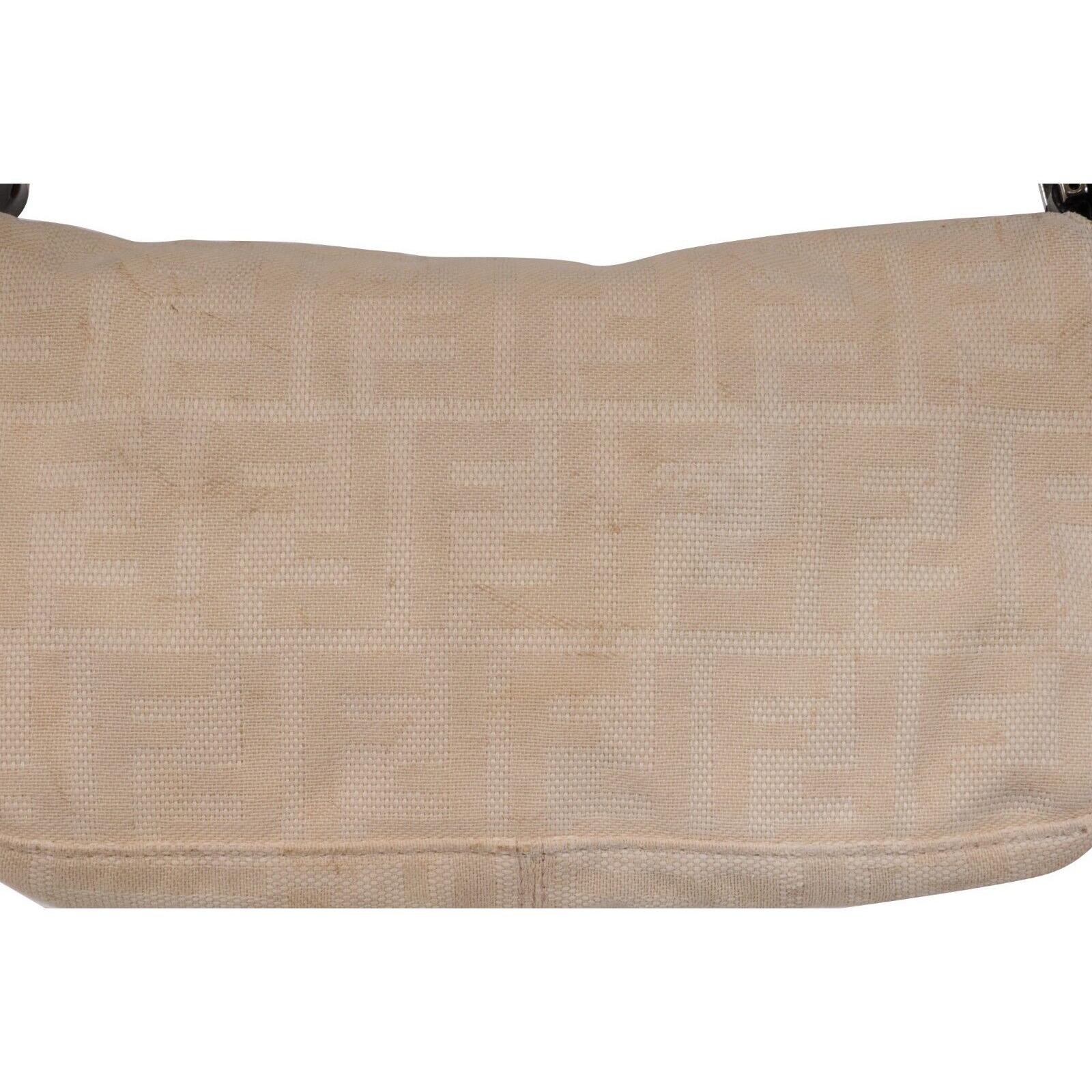 Fendi FF Logo Vintage Zucca Baguette Flap Umhängetasche Tan Braun Lederriemen im Angebot 7