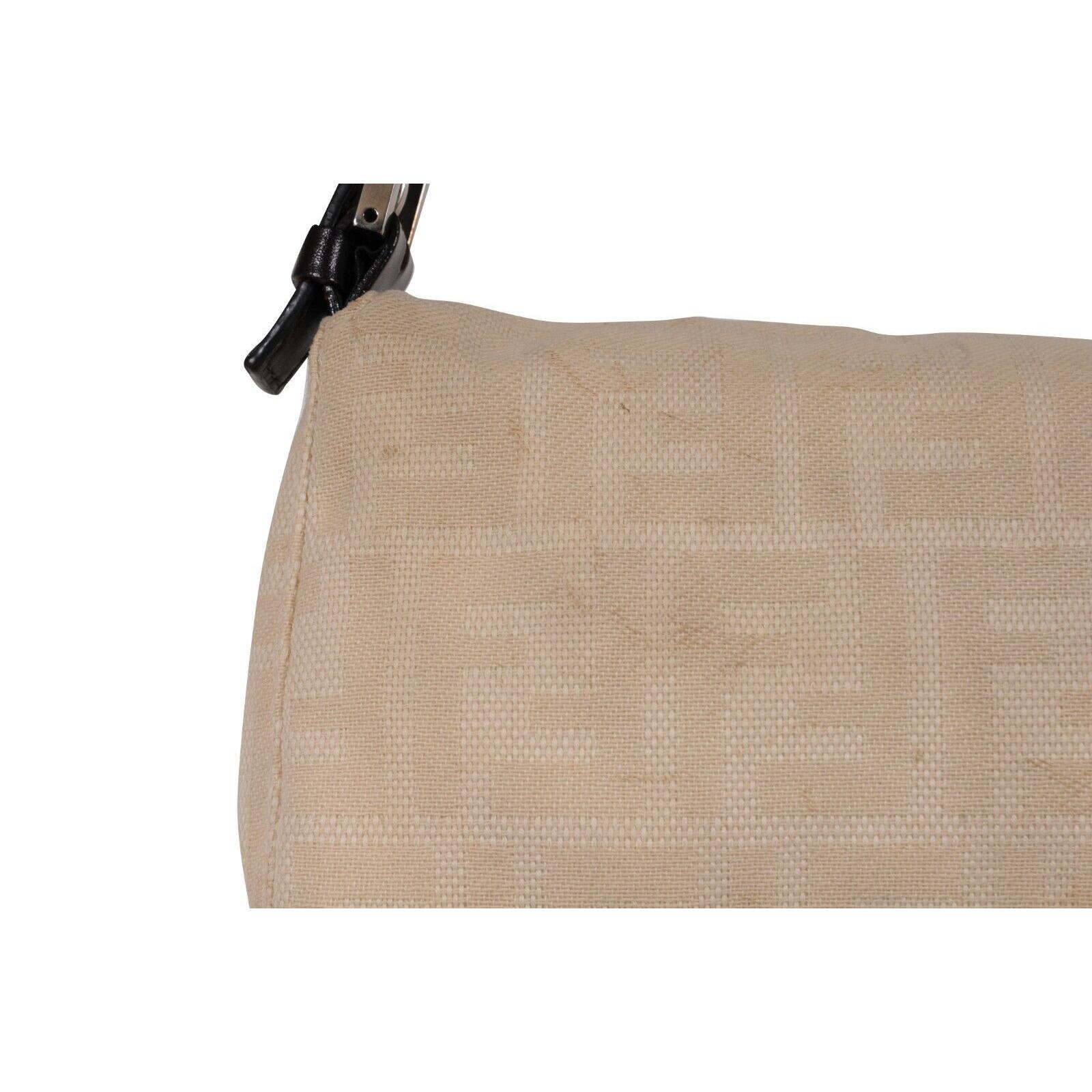 Fendi FF Logo Vintage Zucca Baguette Flap Umhängetasche Tan Braun Lederriemen im Angebot 8