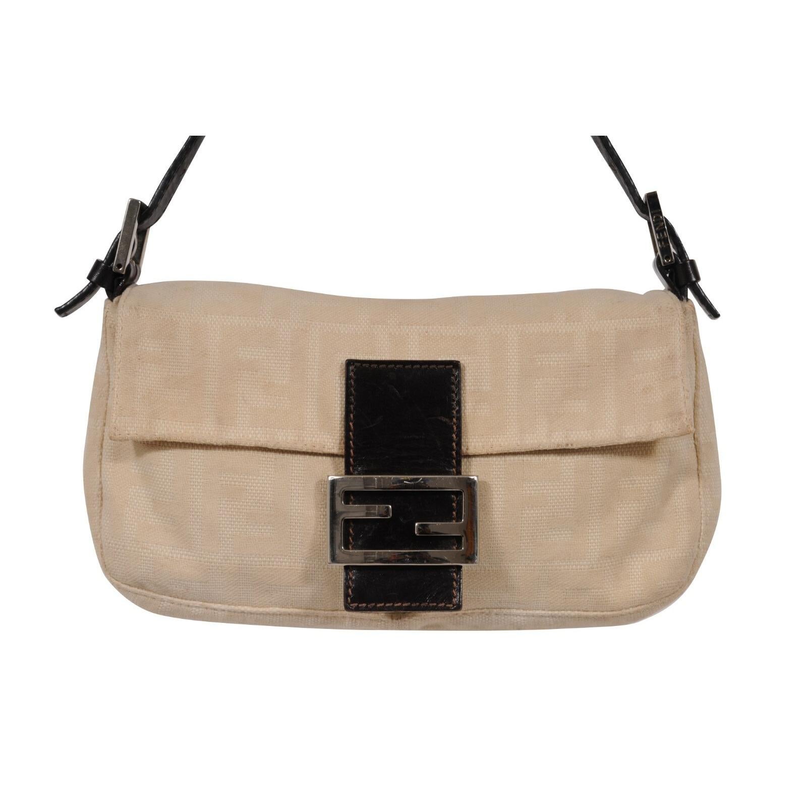 Fendi FF Logo Vintage Zucca Baguette Flap Umhängetasche Tan Braun Lederriemen im Angebot 10