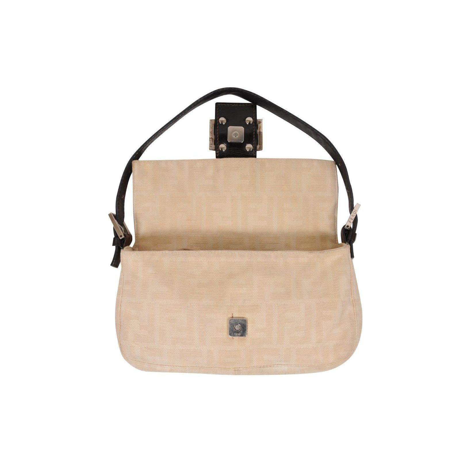 Fendi FF Logo Vintage Zucca Baguette Flap Umhängetasche Tan Braun Lederriemen im Angebot 12