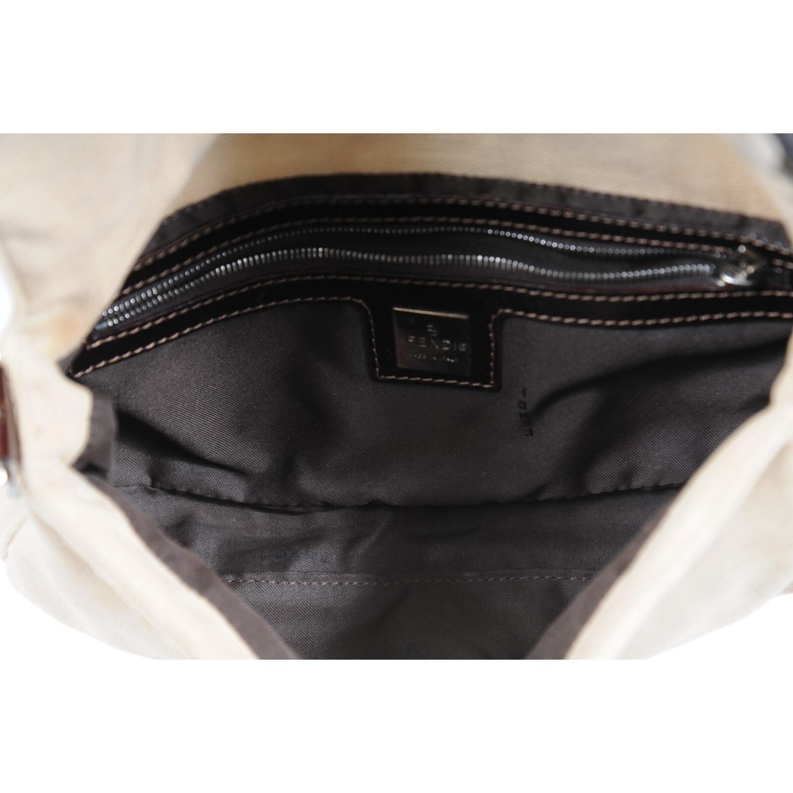 Fendi FF Logo Vintage Zucca Baguette Flap Umhängetasche Tan Braun Lederriemen im Angebot 14