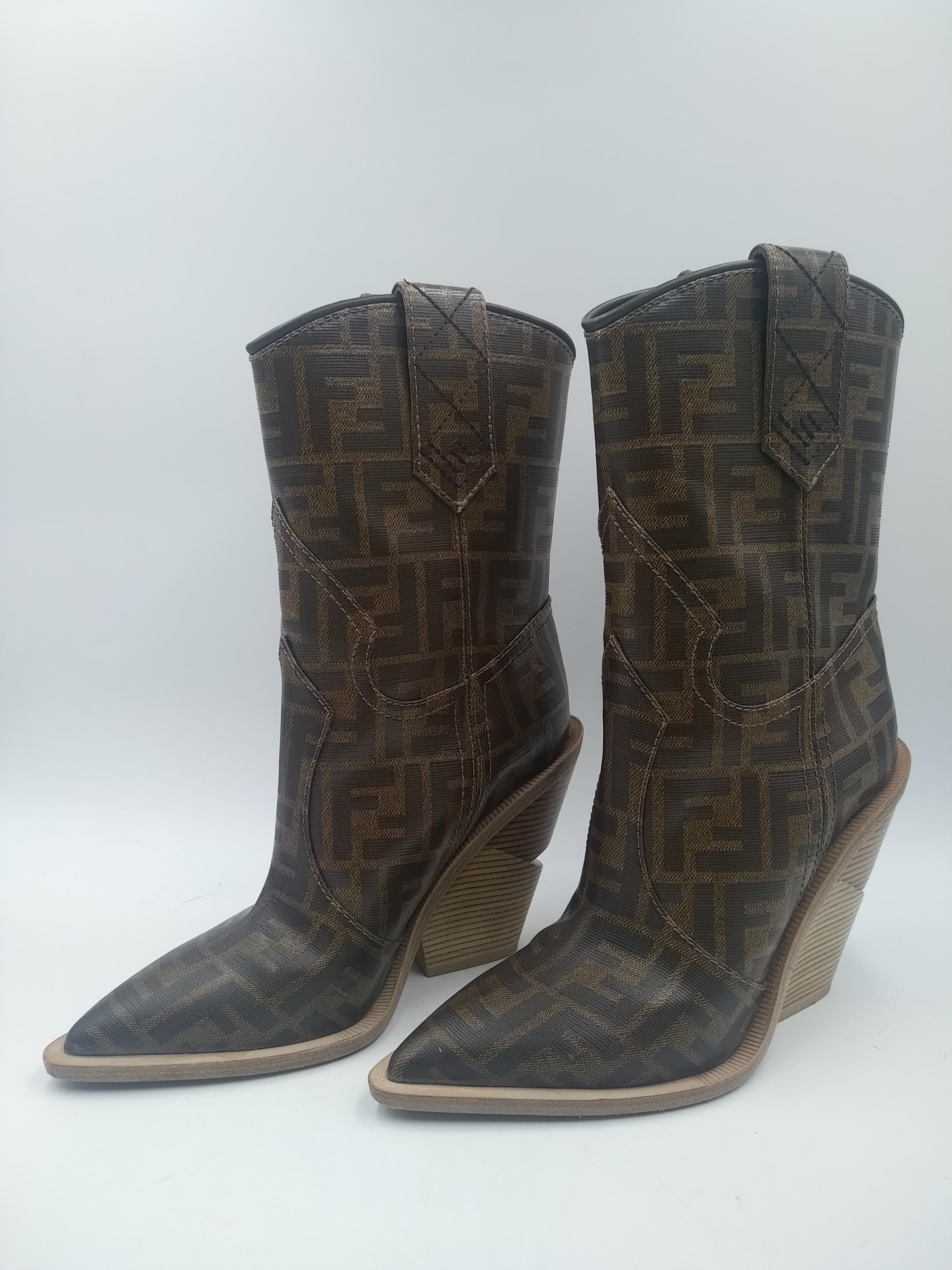 Black Fendi FF Logo Western Cowboy Boots For Sale