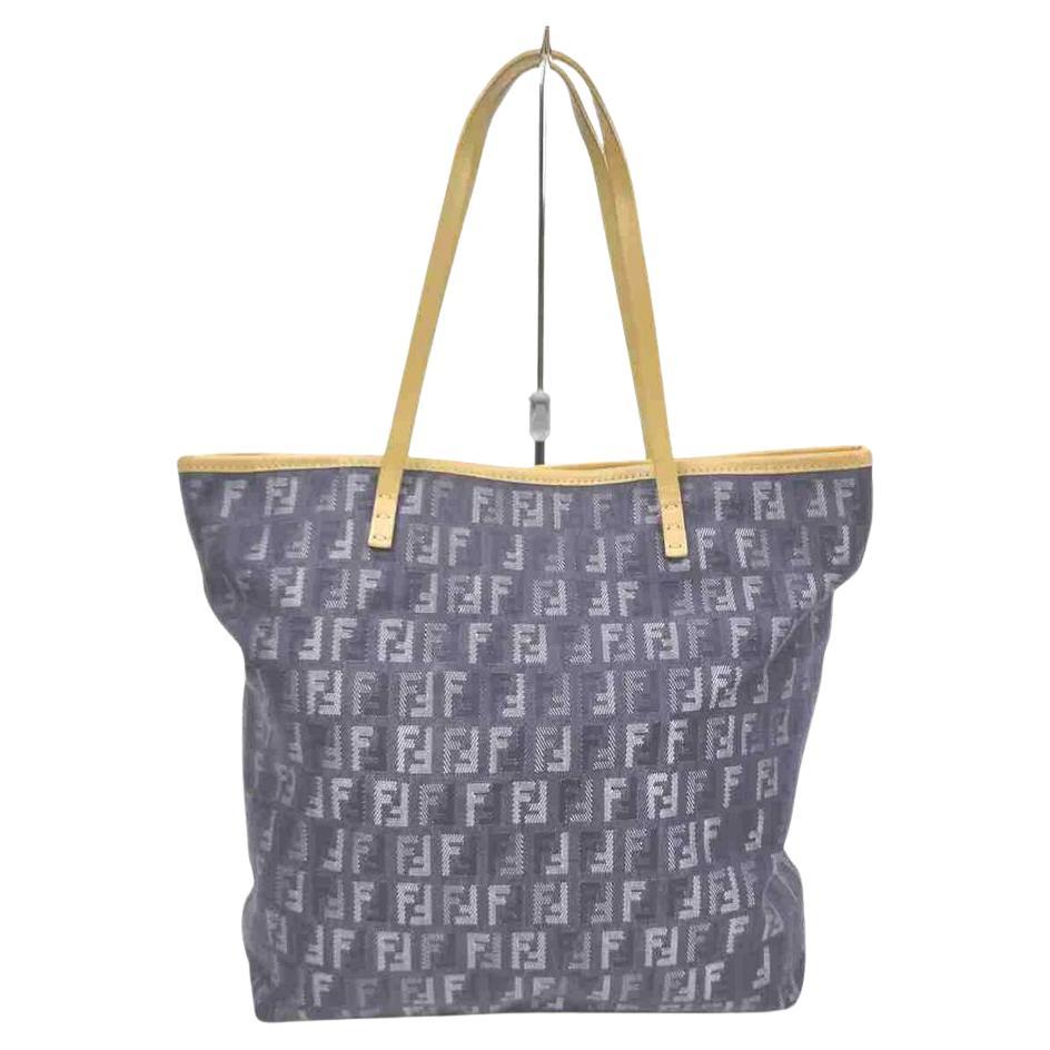 Fendi Ff Monogram Zucca Shopper 860049 Navy Blue Denim Tote