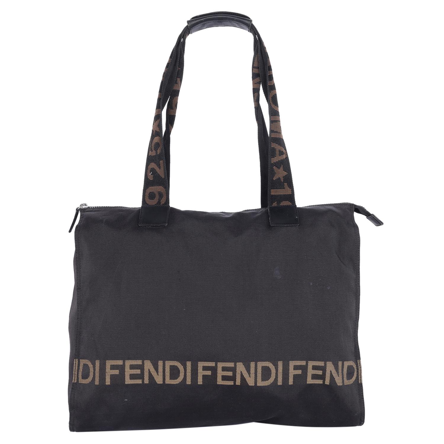 Women's or Men's Fendi FF Nylon Shoulder Bag Black For Sale