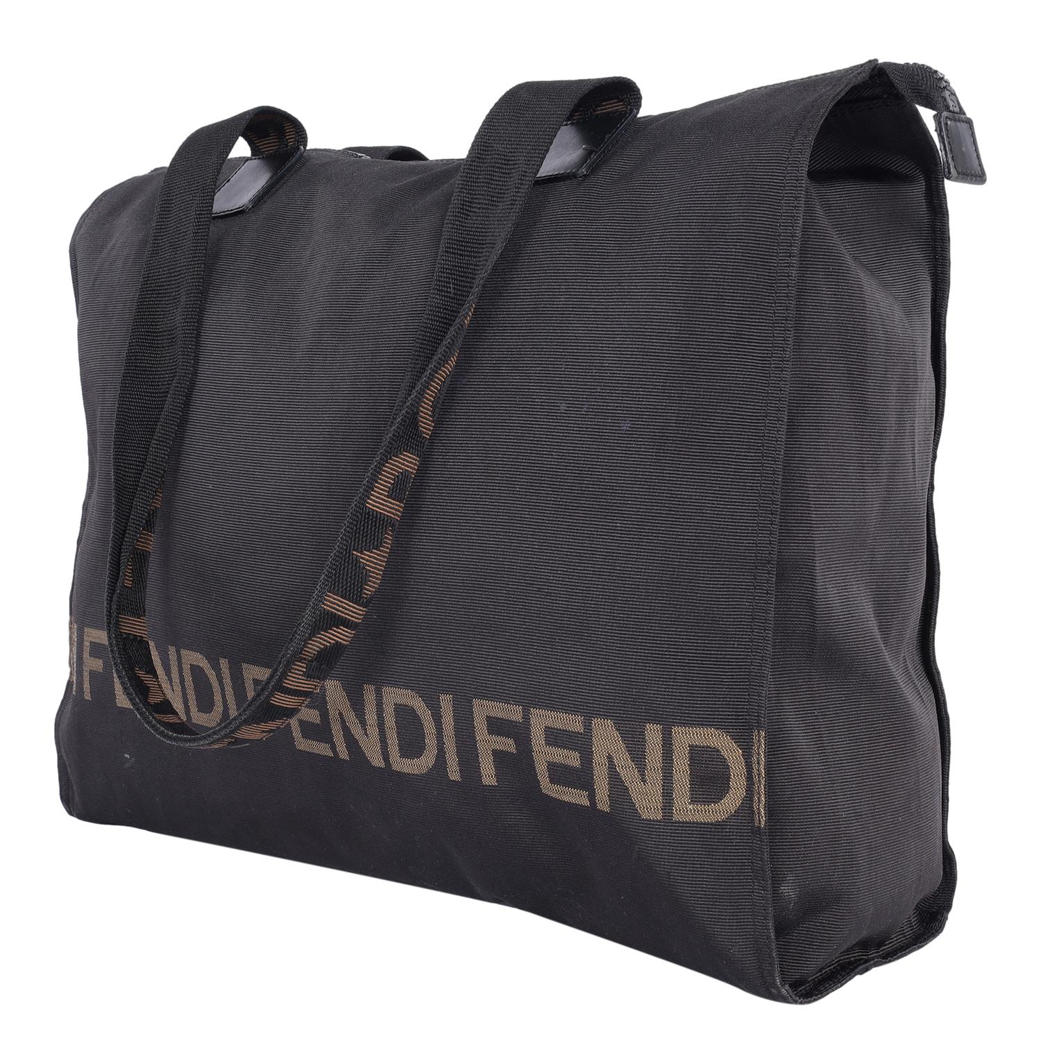 Fendi FF Nylon Shoulder Bag Black For Sale 4