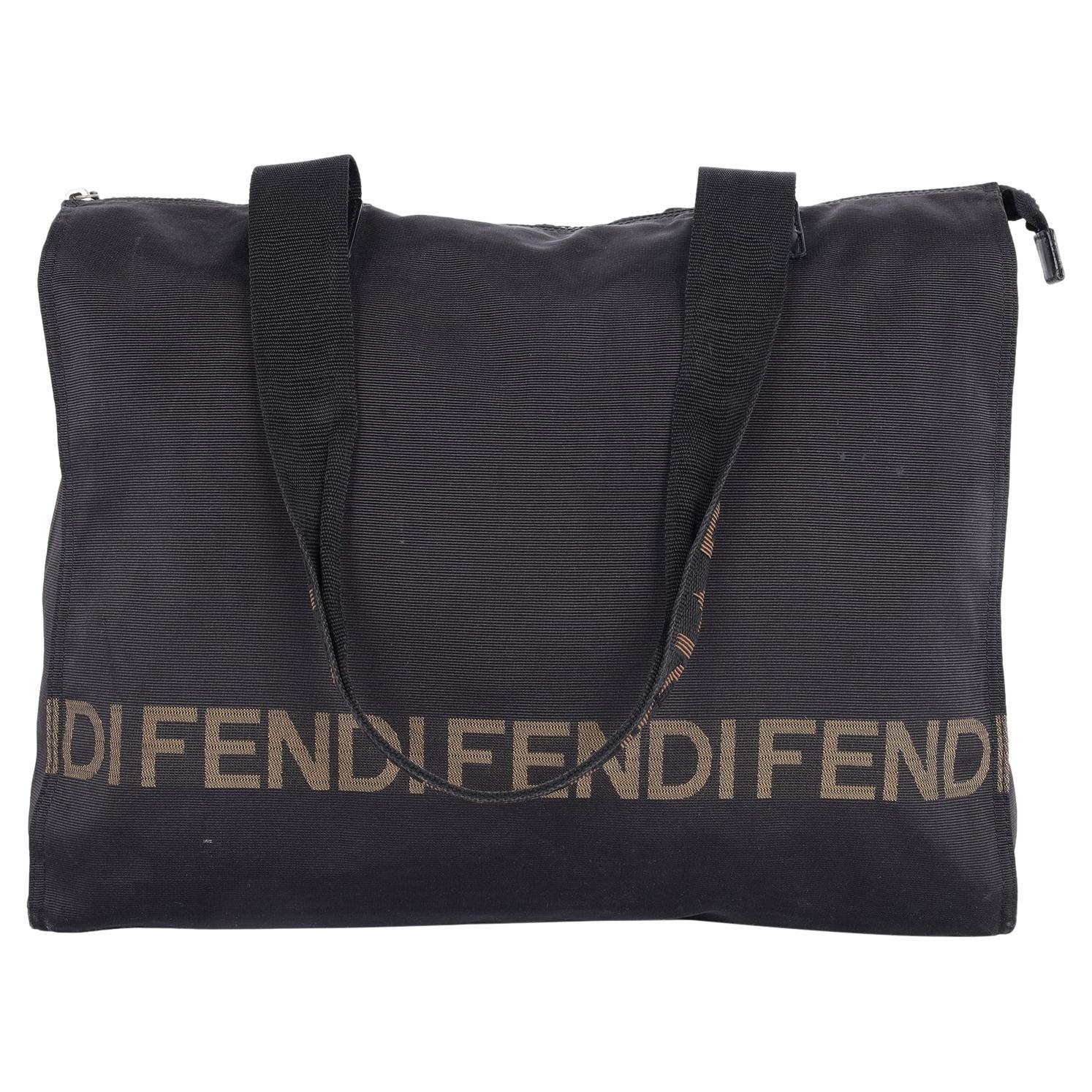 Fendi FF Nylon Shoulder Bag Black For Sale